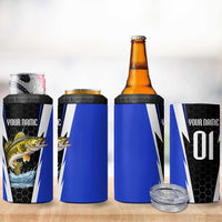 Custom Walleye Fishing 4 in 1 Can Cooler Tumbler with Jumping Fish Splash and Blue Black Hexagon Pattern - Wonder Print Shop
