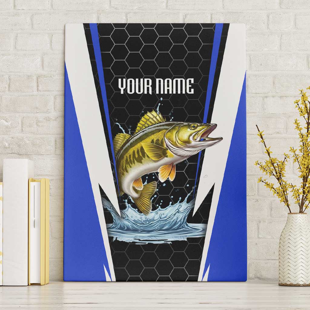 Custom Walleye Fishing Canvas Wall Art with Jumping Fish Splash and Blue Black Hexagon Pattern - Wonder Print Shop