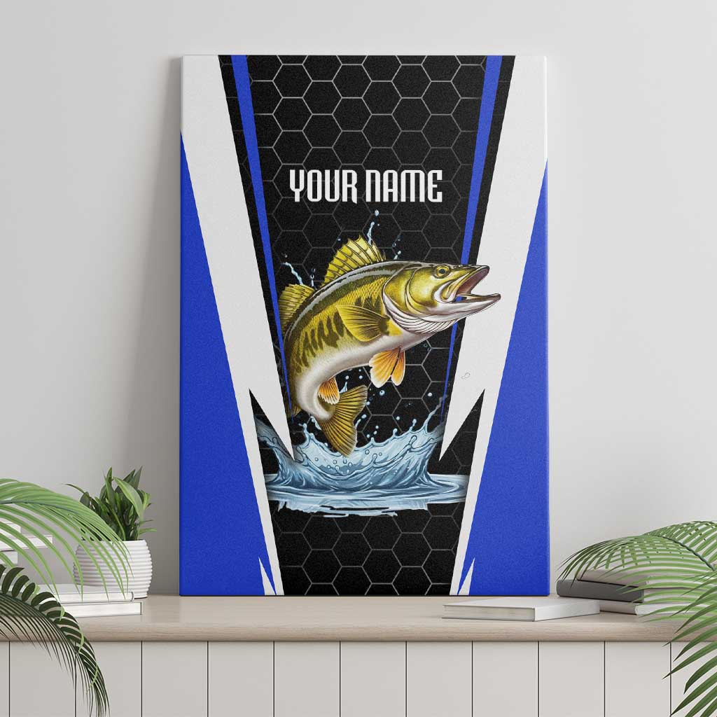 Custom Walleye Fishing Canvas Wall Art with Jumping Fish Splash and Blue Black Hexagon Pattern - Wonder Print Shop