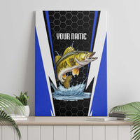 Custom Walleye Fishing Canvas Wall Art with Jumping Fish Splash and Blue Black Hexagon Pattern - Wonder Print Shop