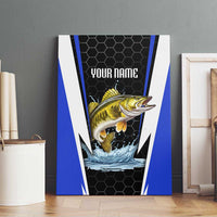 Custom Walleye Fishing Canvas Wall Art with Jumping Fish Splash and Blue Black Hexagon Pattern - Wonder Print Shop
