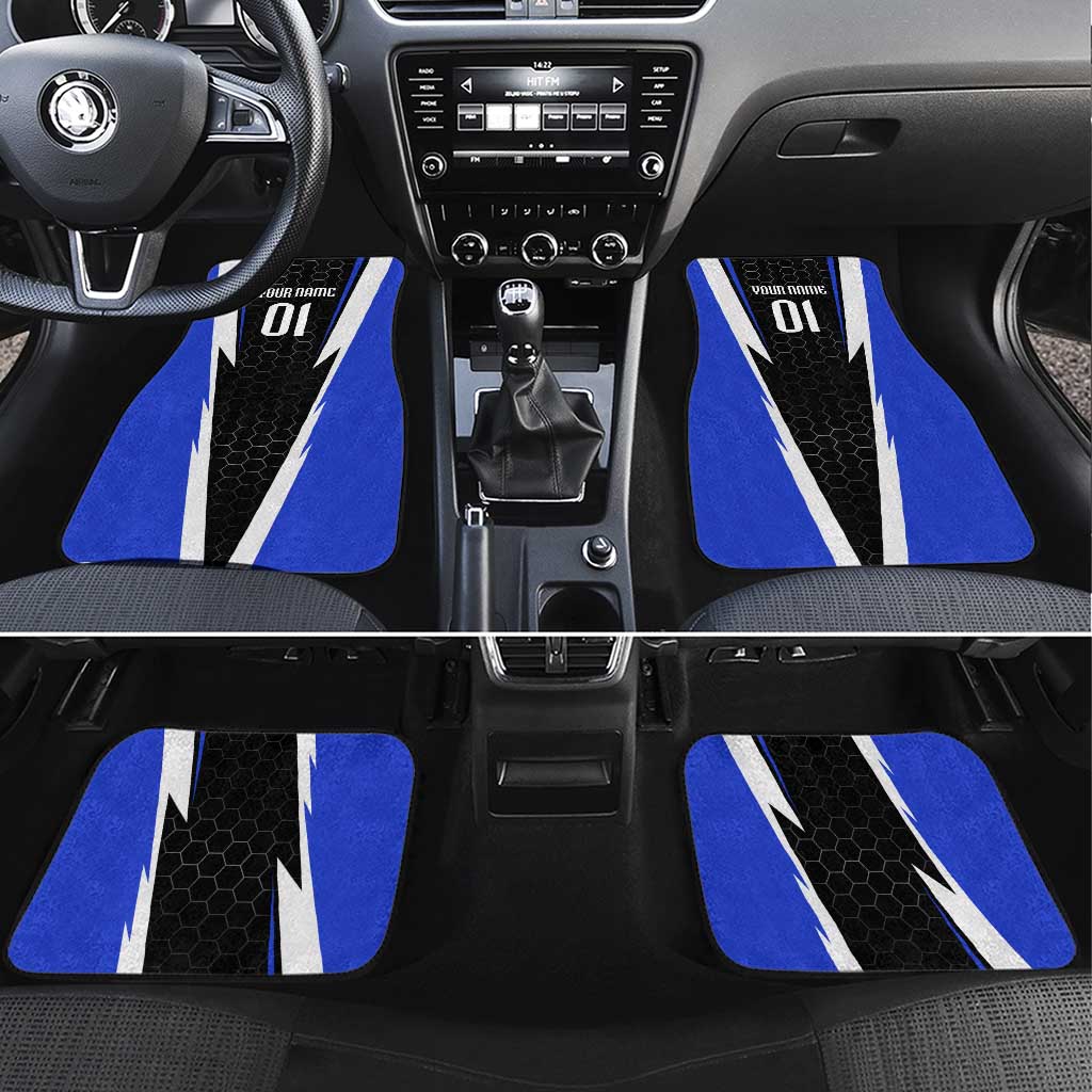 Custom Walleye Fishing Car Mats with Jumping Fish Splash and Blue Black Hexagon Pattern - Wonder Print Shop