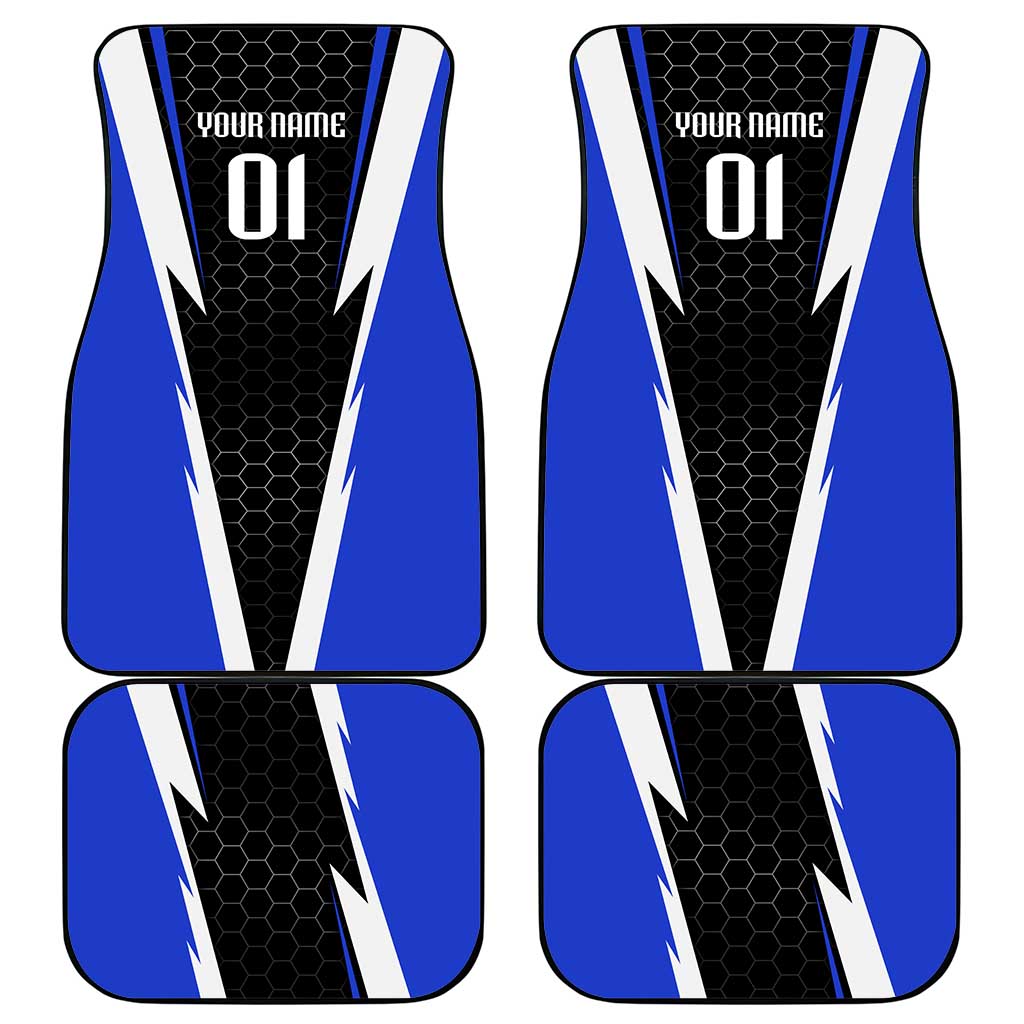 Custom Walleye Fishing Car Mats with Jumping Fish Splash and Blue Black Hexagon Pattern - Wonder Print Shop