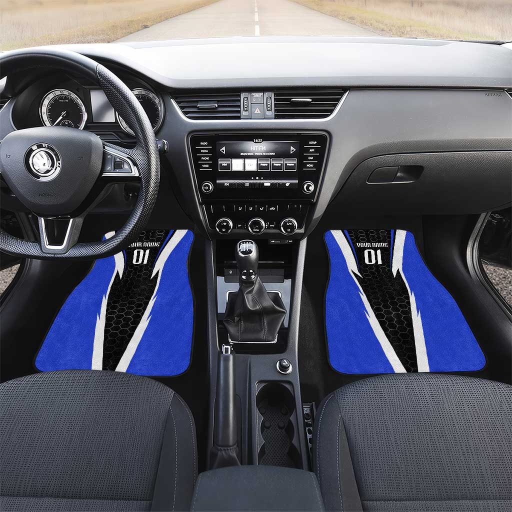 Custom Walleye Fishing Car Mats with Jumping Fish Splash and Blue Black Hexagon Pattern - Wonder Print Shop