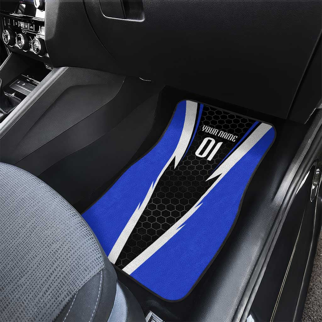 Custom Walleye Fishing Car Mats with Jumping Fish Splash and Blue Black Hexagon Pattern - Wonder Print Shop