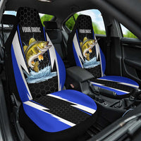 Custom Walleye Fishing Car Seat Cover with Jumping Fish Splash and Blue Black Hexagon Pattern - Wonder Print Shop