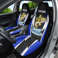 Custom Walleye Fishing Car Seat Cover with Jumping Fish Splash and Blue Black Hexagon Pattern - Wonder Print Shop