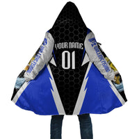 Custom Walleye Fishing Cloak with Jumping Fish Splash and Blue Black Hexagon Pattern - Wonder Print Shop