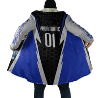 Custom Walleye Fishing Cloak with Jumping Fish Splash and Blue Black Hexagon Pattern - Wonder Print Shop