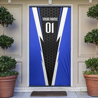Custom Walleye Fishing Door Cover with Jumping Fish Splash and Blue Black Hexagon Pattern - Wonder Print Shop