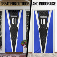 Custom Walleye Fishing Door Cover with Jumping Fish Splash and Blue Black Hexagon Pattern - Wonder Print Shop
