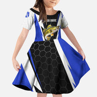 Custom Walleye Fishing Family Matching Long Sleeve Bodycon Dress and Hawaiian Shirt with Jumping Fish Splash and Blue Black Hexagon Pattern - Wonder Print Shop