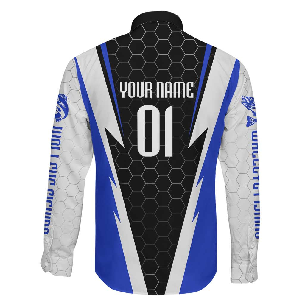 Custom Walleye Fishing Family Matching Long Sleeve Bodycon Dress and Hawaiian Shirt with Jumping Fish Splash and Blue Black Hexagon Pattern - Wonder Print Shop