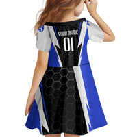 Custom Walleye Fishing Family Matching Off Shoulder Short Dress and Hawaiian Shirt with Jumping Fish Splash and Blue Black Hexagon Pattern - Wonder Print Shop