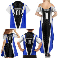 Custom Walleye Fishing Family Matching Summer Maxi Dress and Hawaiian Shirt with Jumping Fish Splash and Blue Black Hexagon Pattern - Wonder Print Shop