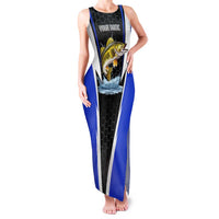 Custom Walleye Fishing Family Matching Tank Maxi Dress and Hawaiian Shirt with Jumping Fish Splash and Blue Black Hexagon Pattern - Wonder Print Shop