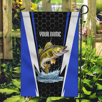 Custom Walleye Fishing Garden Flag with Jumping Fish Splash and Blue Black Hexagon Pattern - Wonder Print Shop