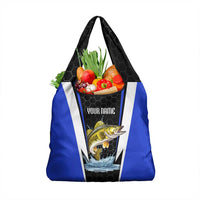 Custom Walleye Fishing Grocery Bag with Jumping Fish Splash and Blue Black Hexagon Pattern - Wonder Print Shop