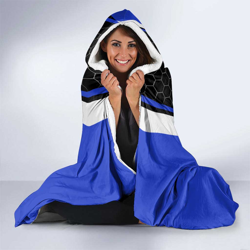 Custom Walleye Fishing Hooded Blanket with Jumping Fish Splash and Blue Black Hexagon Pattern - Wonder Print Shop