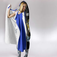 Custom Walleye Fishing Hooded Blanket with Jumping Fish Splash and Blue Black Hexagon Pattern - Wonder Print Shop