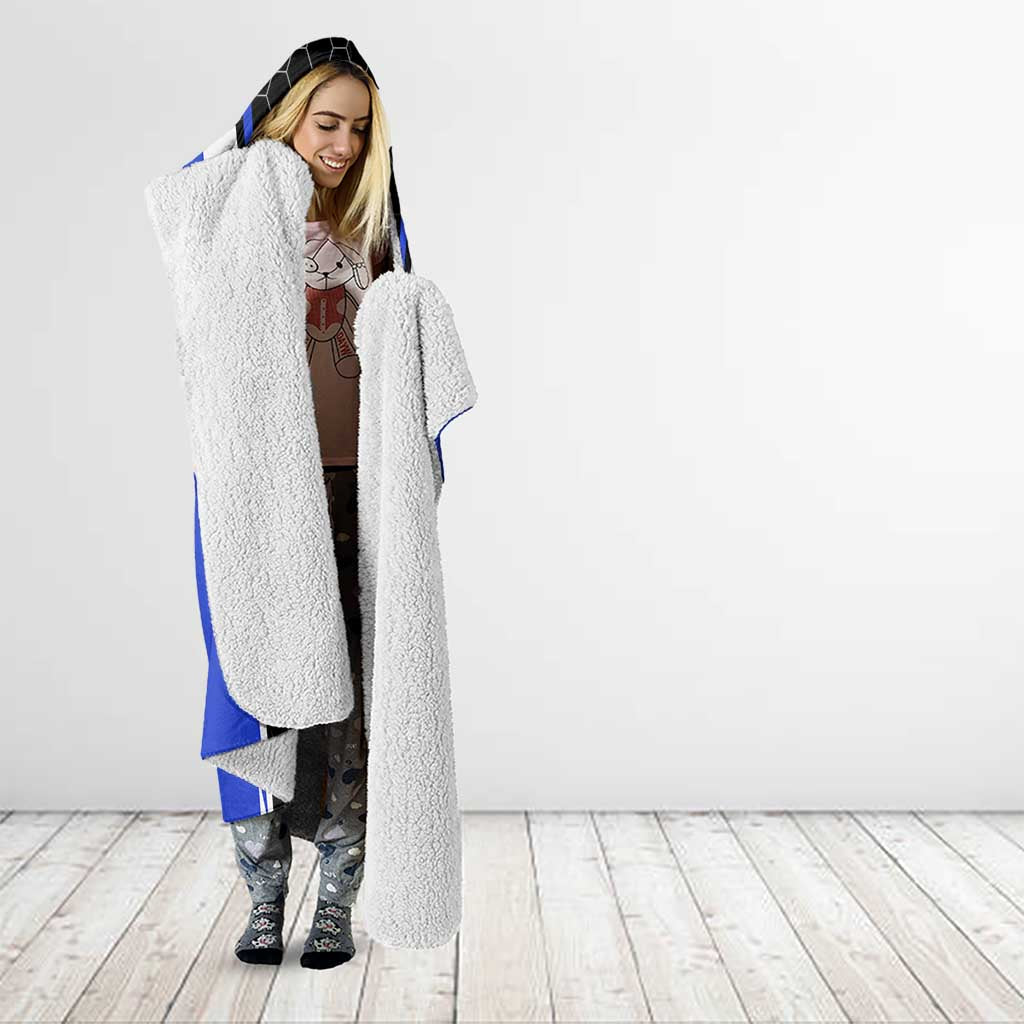 Custom Walleye Fishing Hooded Blanket with Jumping Fish Splash and Blue Black Hexagon Pattern - Wonder Print Shop