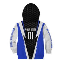 Custom Walleye Fishing Kid Hoodie with Jumping Fish Splash and Blue Black Hexagon Pattern - Wonder Print Shop