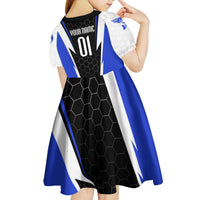 Custom Walleye Fishing Kid Short Sleeve Dress with Jumping Fish Splash and Blue Black Hexagon Pattern - Wonder Print Shop