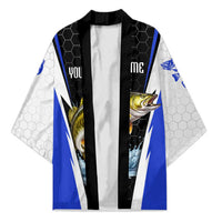 Custom Walleye Fishing Kimono with Jumping Fish Splash and Blue Black Hexagon Pattern - Wonder Print Shop