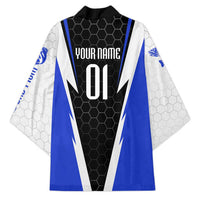 Custom Walleye Fishing Kimono with Jumping Fish Splash and Blue Black Hexagon Pattern - Wonder Print Shop