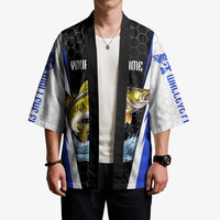 Custom Walleye Fishing Kimono with Jumping Fish Splash and Blue Black Hexagon Pattern - Wonder Print Shop