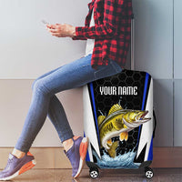 Custom Walleye Fishing Luggage Cover with Jumping Fish Splash and Blue Black Hexagon Pattern - Wonder Print Shop