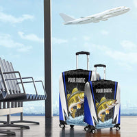 Custom Walleye Fishing Luggage Cover with Jumping Fish Splash and Blue Black Hexagon Pattern - Wonder Print Shop