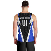 Custom Walleye Fishing Men Tank Top with Jumping Fish Splash and Blue Black Hexagon Pattern - Wonder Print Shop