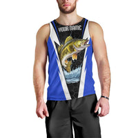 Custom Walleye Fishing Men Tank Top with Jumping Fish Splash and Blue Black Hexagon Pattern - Wonder Print Shop