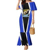 Custom Walleye Fishing Mermaid Dress with Jumping Fish Splash and Blue Black Hexagon Pattern - Wonder Print Shop