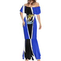 Custom Walleye Fishing Mermaid Dress with Jumping Fish Splash and Blue Black Hexagon Pattern - Wonder Print Shop