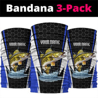 Custom Walleye Fishing Neck Gaiter with Jumping Fish Splash and Blue Black Hexagon Pattern - Wonder Print Shop