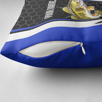 Custom Walleye Fishing Pillow Cover with Jumping Fish Splash and Blue Black Hexagon Pattern - Wonder Print Shop