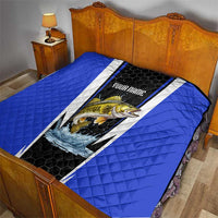 Custom Walleye Fishing Quilt with Jumping Fish Splash and Blue Black Hexagon Pattern - Wonder Print Shop