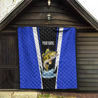 Custom Walleye Fishing Quilt with Jumping Fish Splash and Blue Black Hexagon Pattern - Wonder Print Shop
