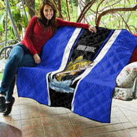 Custom Walleye Fishing Quilt with Jumping Fish Splash and Blue Black Hexagon Pattern - Wonder Print Shop
