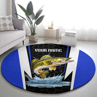 Custom Walleye Fishing Round Carpet with Jumping Fish Splash and Blue Black Hexagon Pattern - Wonder Print Shop