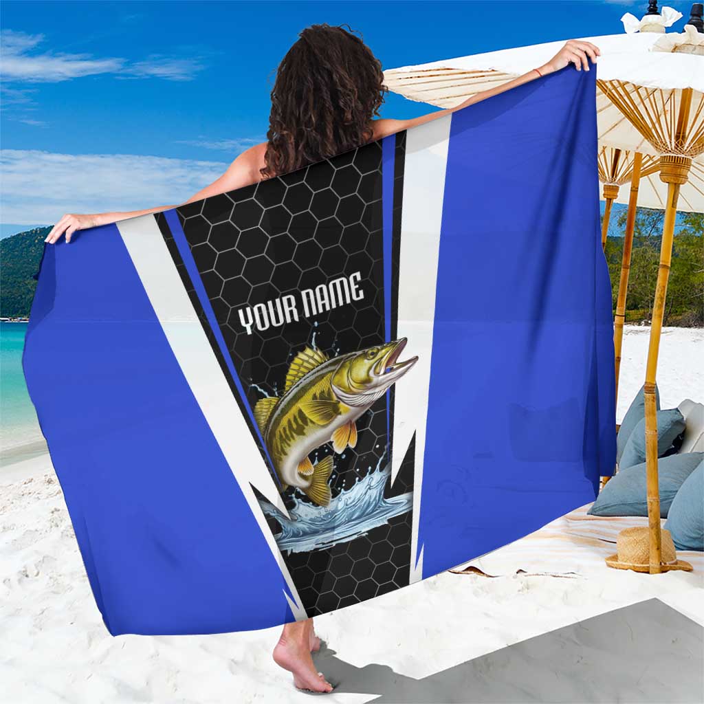 Custom Walleye Fishing Sarong with Jumping Fish Splash and Blue Black Hexagon Pattern - Wonder Print Shop