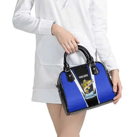 Custom Walleye Fishing Shoulder Handbag with Jumping Fish Splash and Blue Black Hexagon Pattern - Wonder Print Shop