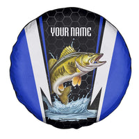 Custom Walleye Fishing Spare Tire Cover with Jumping Fish Splash and Blue Black Hexagon Pattern - Wonder Print Shop