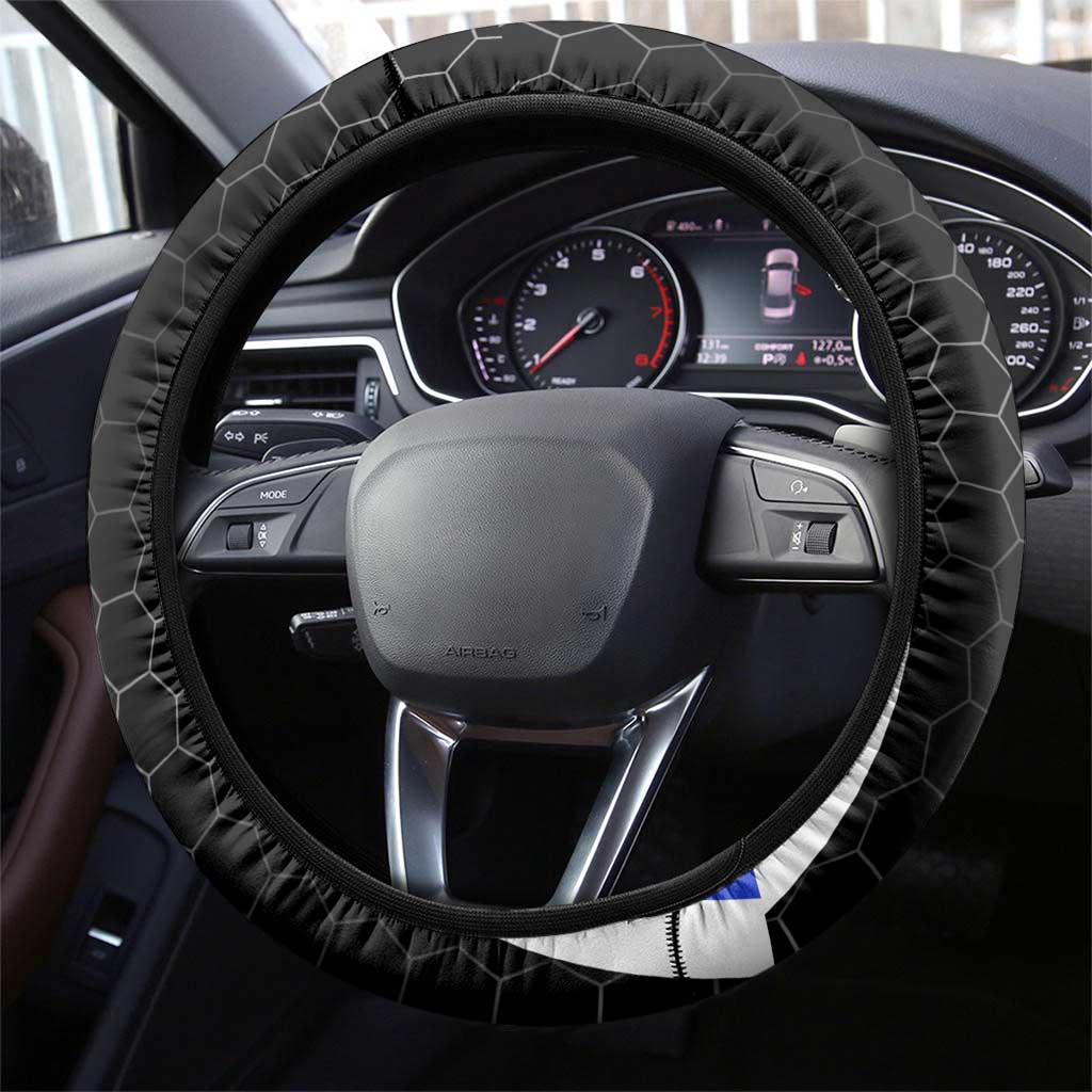 Walleye Fishing Steering Wheel Cover with Jumping Fish Splash and Blue Black Hexagon Pattern - Wonder Print Shop