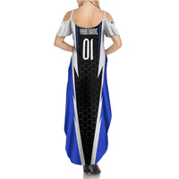 Custom Walleye Fishing Summer Maxi Dress with Jumping Fish Splash and Blue Black Hexagon Pattern - Wonder Print Shop
