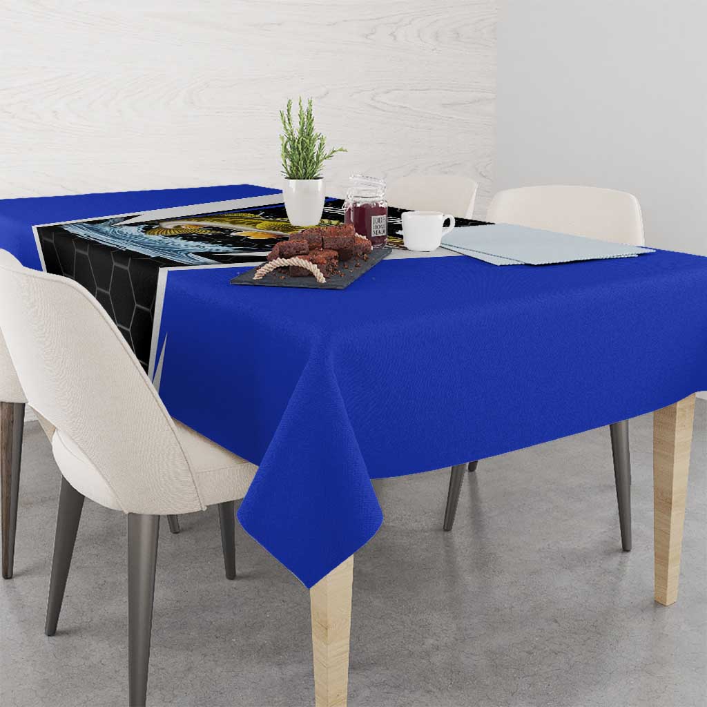 Custom Walleye Fishing Tablecloth with Jumping Fish Splash and Blue Black Hexagon Pattern - Wonder Print Shop