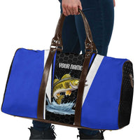 Custom Walleye Fishing Travel Bag with Jumping Fish Splash and Blue Black Hexagon Pattern - Wonder Print Shop