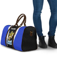 Custom Walleye Fishing Travel Bag with Jumping Fish Splash and Blue Black Hexagon Pattern - Wonder Print Shop
